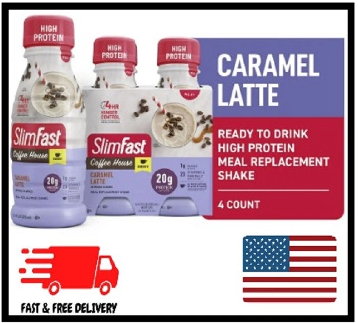 SlimFast Energy High Protein Shake, Caramel Latte, 11 Fl Oz 4 pack