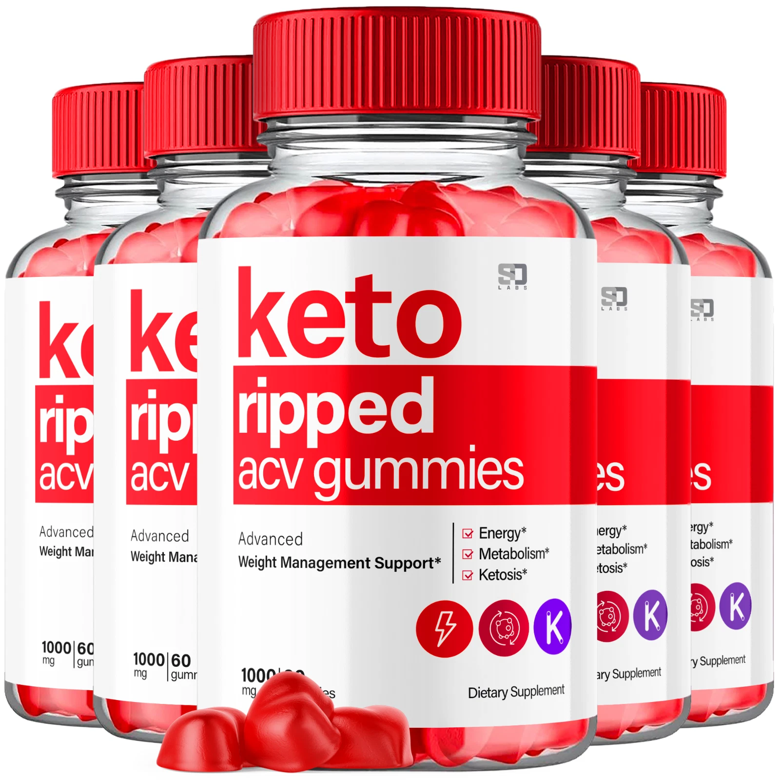 (5 Pack) Keto Ripped Gummies, KetoRipped ACV Gummies Weight Loss (300 Gummies)