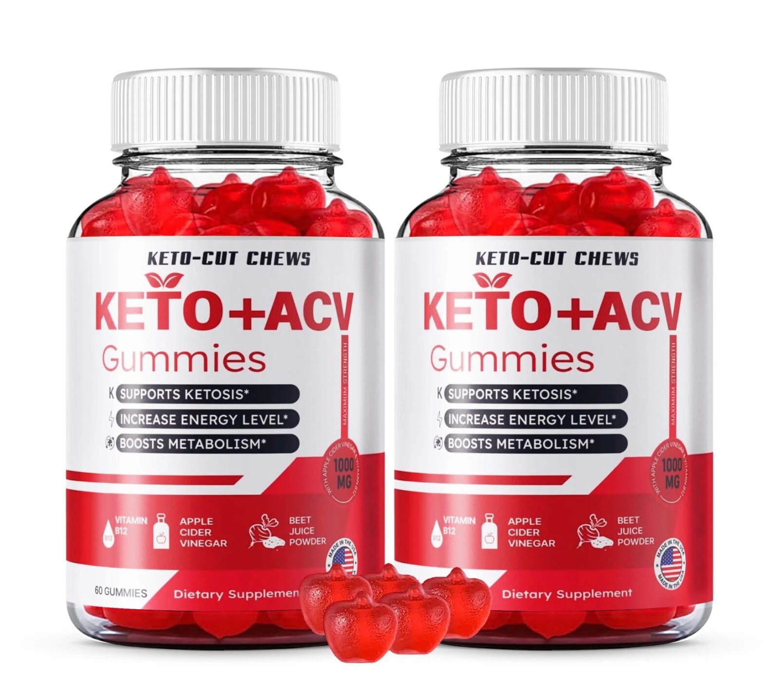 Keto-Cut Chews Keto ACV Gummies Gluten-Free Supplement (120 Gummies) 2-Pack