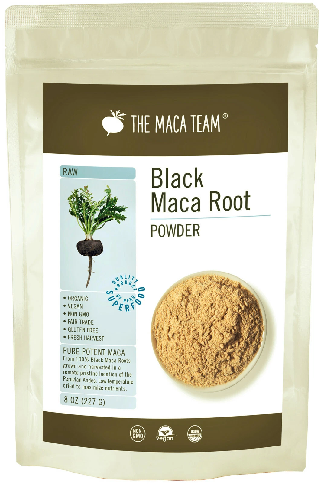 Black Maca Powder - Raw, Organic, Fresh Harvest From Peru - 8 oz 25 servings