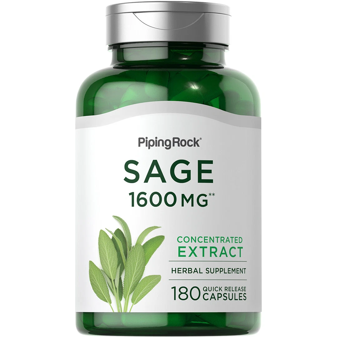 Sage Supplement 1600mg | 180 Capsules | Non-GMO, Gluten Free | By Piping Rock