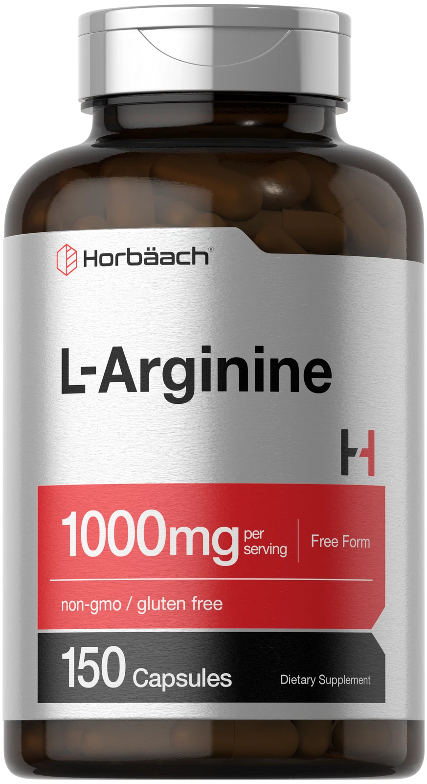 L Arginine 1000mg Capsules | 150 Count | Free Form | Non-GMO | by Horbaach