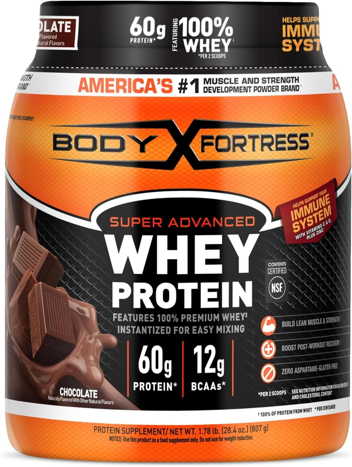 Body Fortress 100% Whey, Premium Protein Powder, Chocolate, 1.78lbs 1.8 Pound