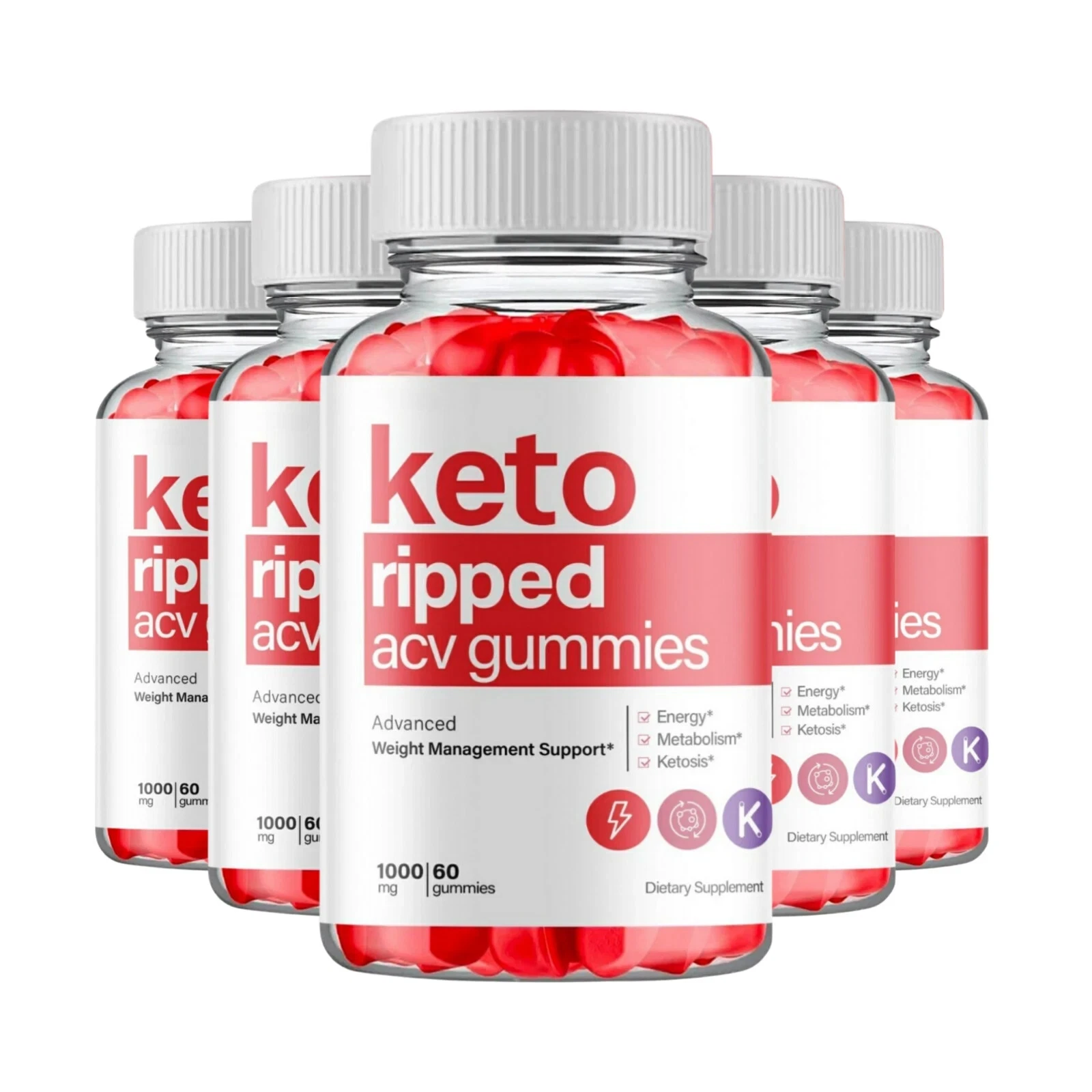 5-Pack Keto Ripped Gummies, KetoRipped Keto ACV Gummies Weight Loss -300 Gummies