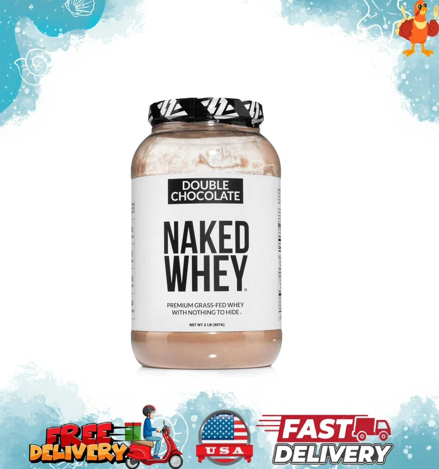 Whey Double Chocolate Grass Fed Whey Protein Powder, No GMO, No Soy, Gluten Free
