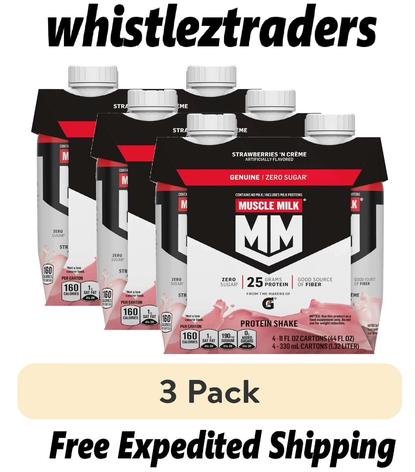 12 Pk Muscle Milk Genuine Protein Shake Strawberries 'n Crème, 11 fl oz Carton,
