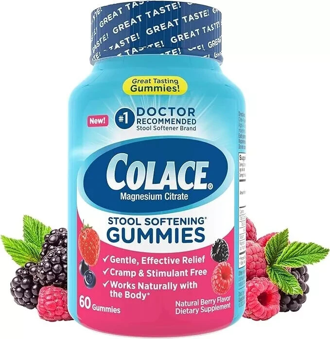 Colace Stool Softener Gentle Constipation Relief Gummy Mixed Berry 60 gummies
