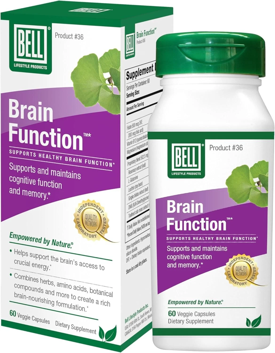 Bell Brain Function Lifestyle, Cognitive Healthw Ginkgo, Vitamin B1 BEST PRICE!
