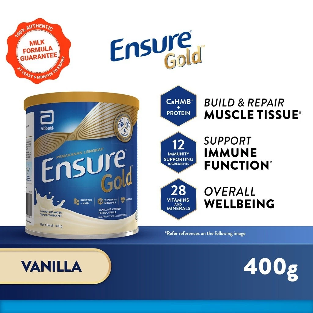 4 X EnsureGold Abbott Complete Nutrition Milk Powder Vanilla Flavor 400g