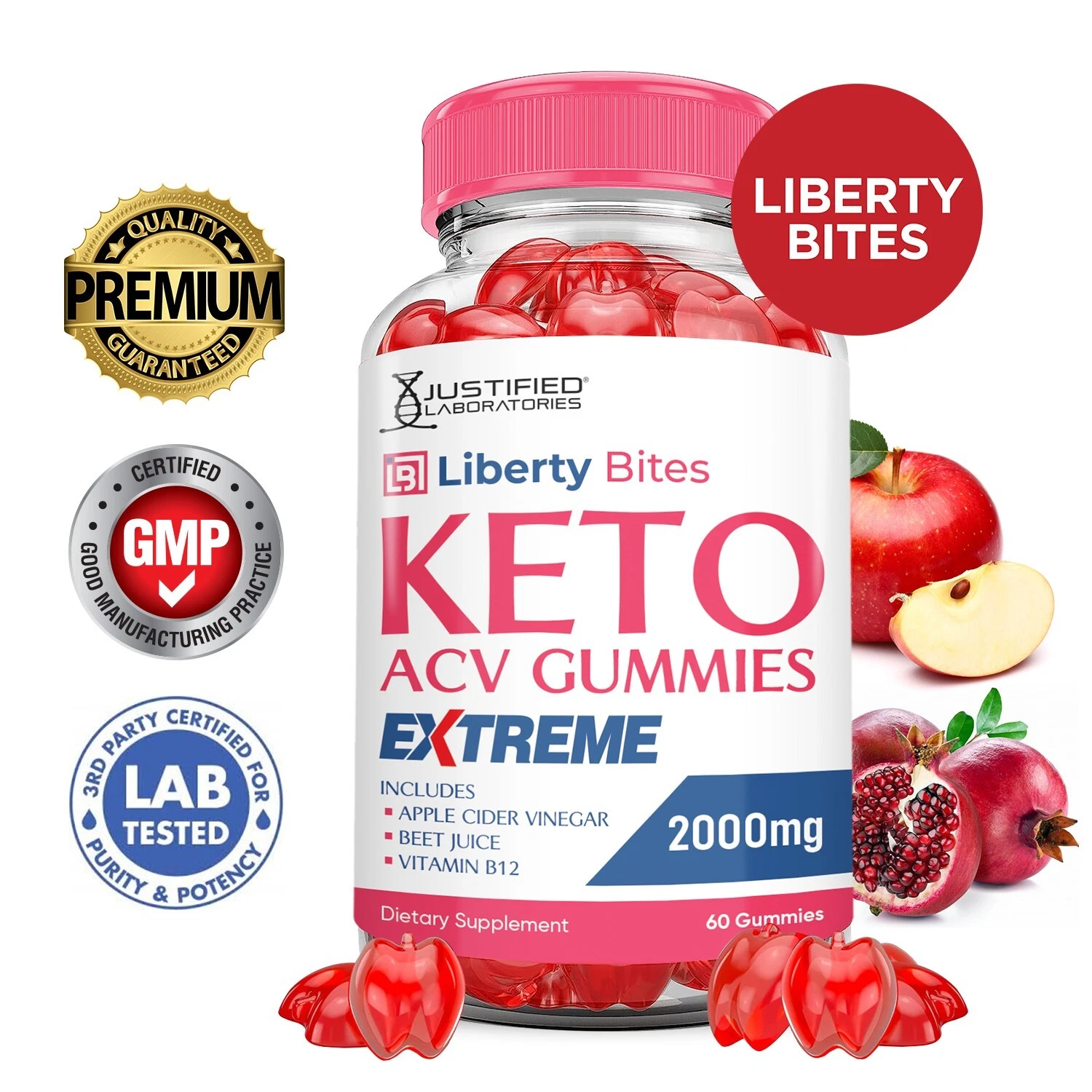 Liberty Bites Keto Extreme ACV Gummies 2000MG Apple Cider Vinegar 60 Gummys