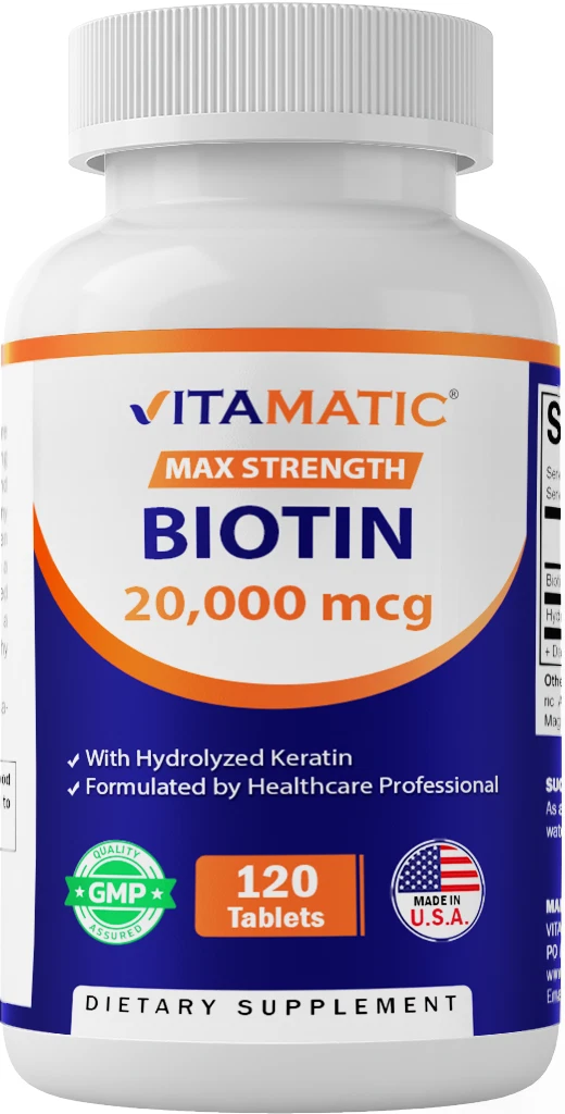 Vitamatic High Potency Biotin 20000 mcg (20mg) with Keratin 100mg - 120 Veg