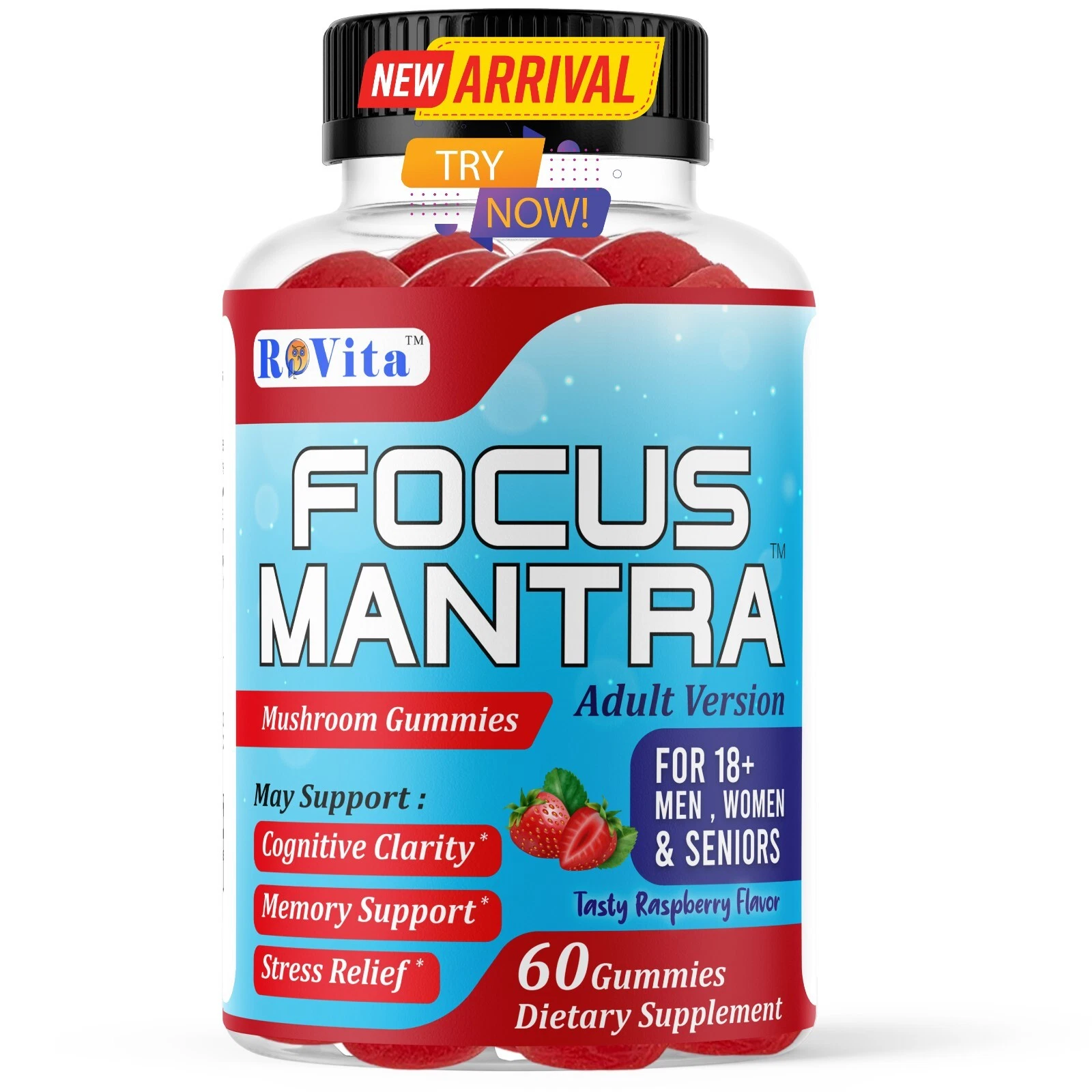 Mushroom Gummies | Brain Supplement for Memory & Focus | 60Gummy | Focus Mantra