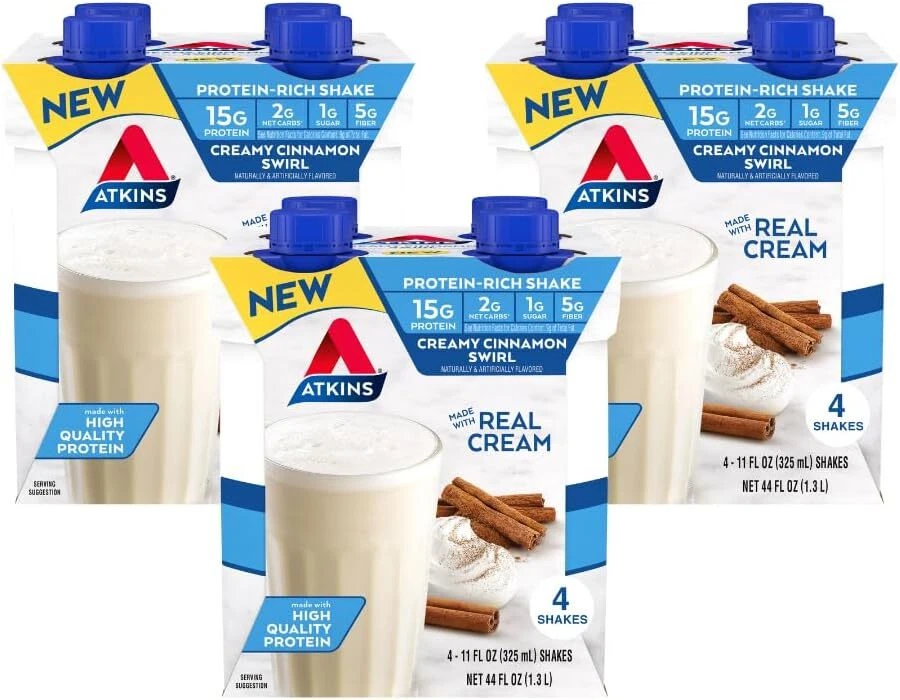(12 Pack) Atkins Creamy Cinnamon Swirl Protein Nutrition Shake, 11 Fl Oz