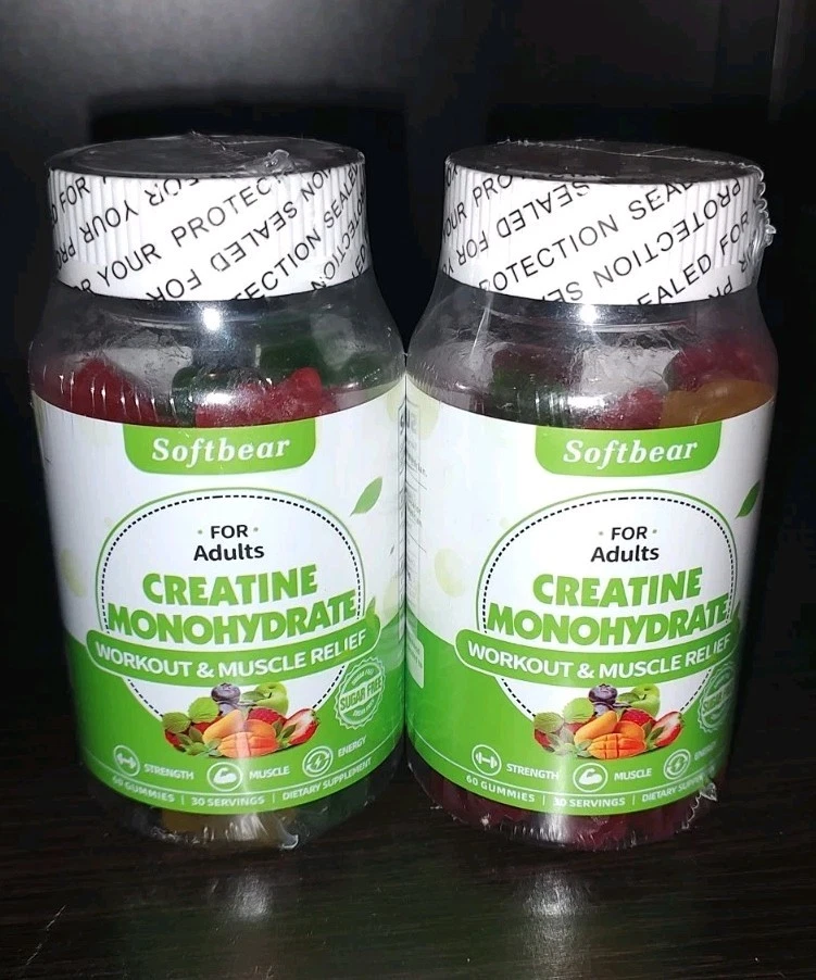 Softbear Creatine Monohydrate Gummies, Sugar Free Pre Workout 120 Count 01/2027