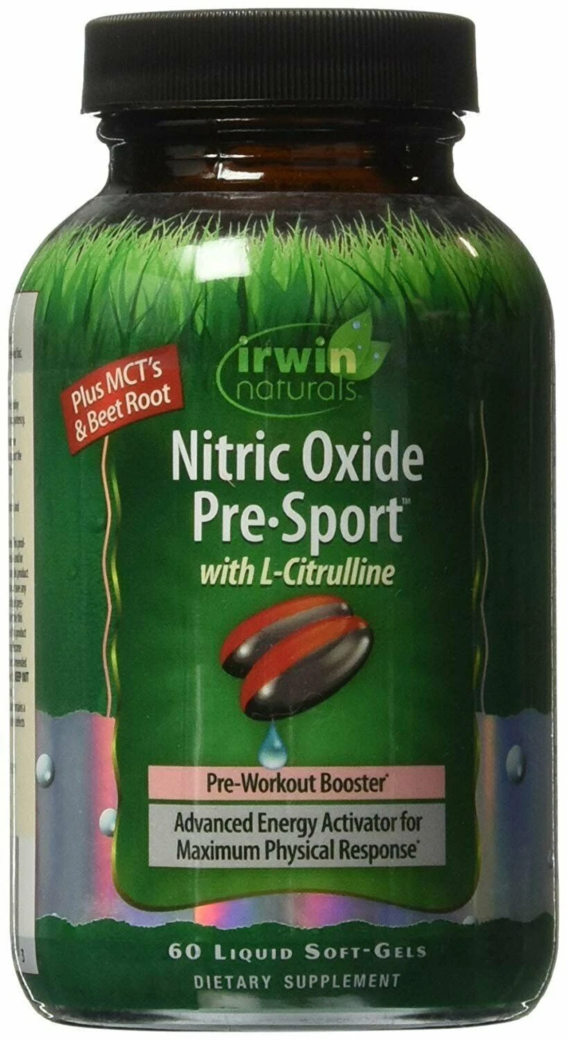 Irwin Naturals Nitric Oxide Pre Sport Supplement Energy Activator Softgels 60 Ct