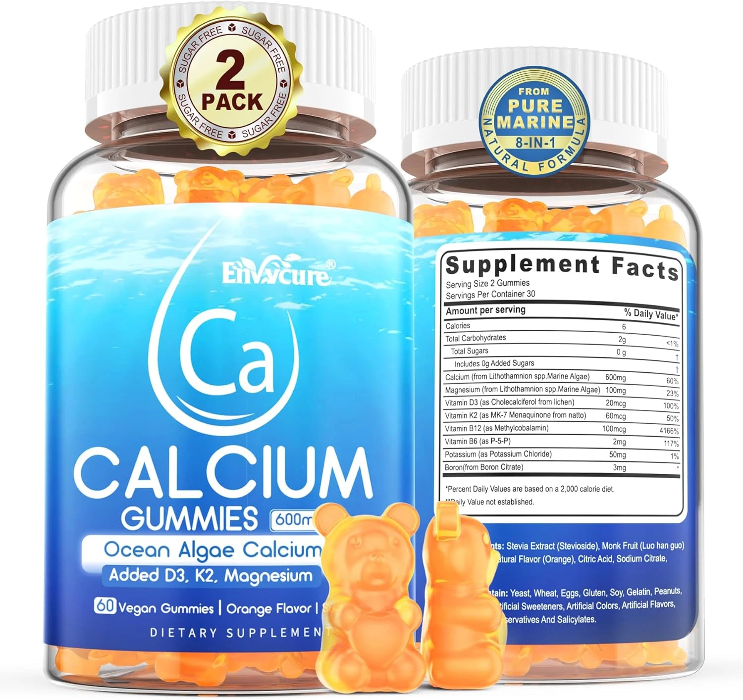Calcium Gummies 600Mg - Ocean Algae Calcium | Vitamin D3, K2, Magnesium, B6 f...