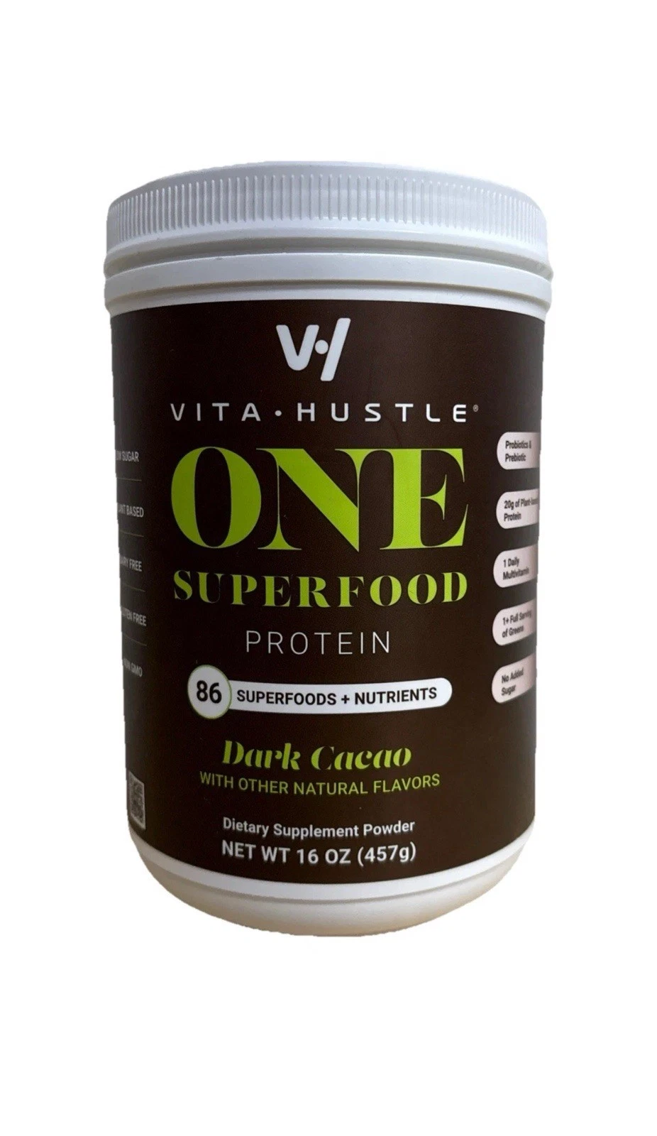 Vita Hustle One Superfood Protein 86 Superfoods + Nutrients Dark Cacao - 16 Oz