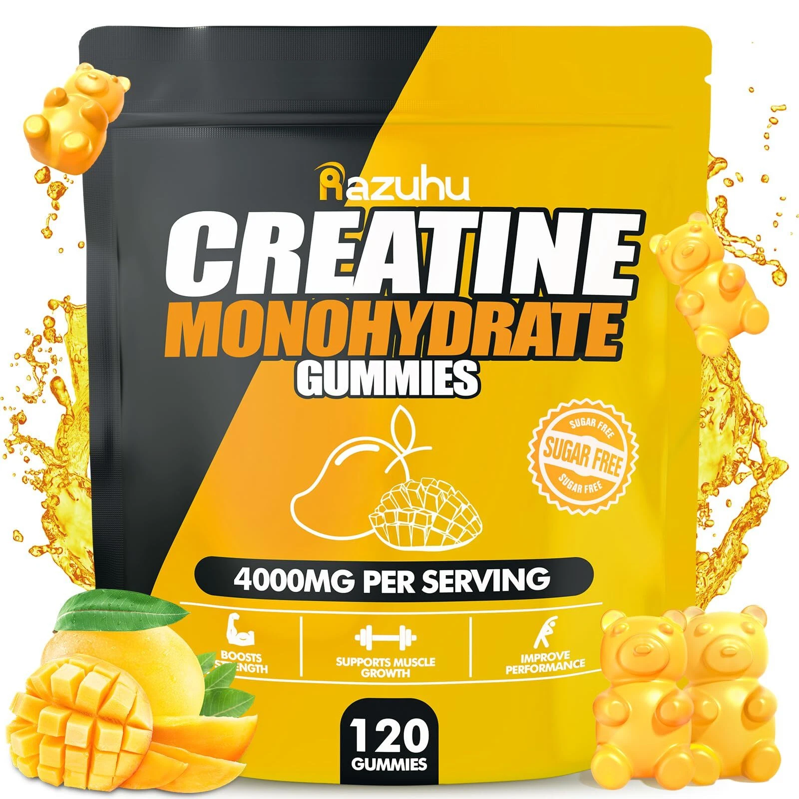 Razuhu Creatine Monohydrate Gummies for Men & Women 4g of Creatine Monohydrat...