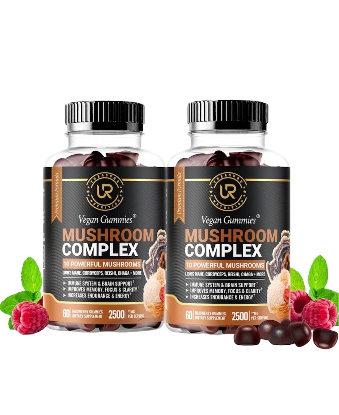 Mushroom Extract Complex Gummies Lions Mane Chaga 2-pack Focus Memory Immunity
