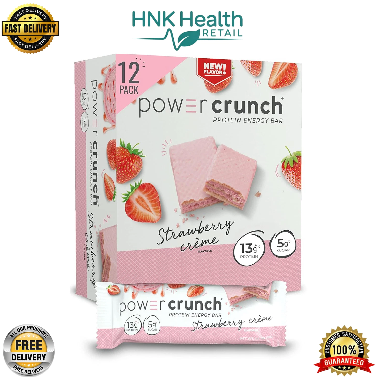 Power Crunch Protein Wafer Bars - Strawberry Crème (12 Count, 1.4 oz Each)
