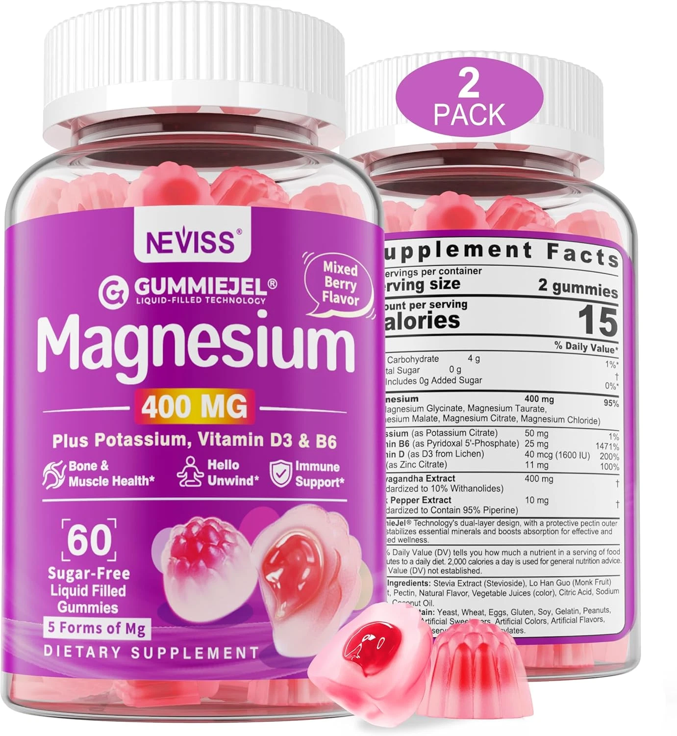 Magnesium Complex Filled Gummies 400Mg - Magnesium Citrate, Glycinate, Malate...