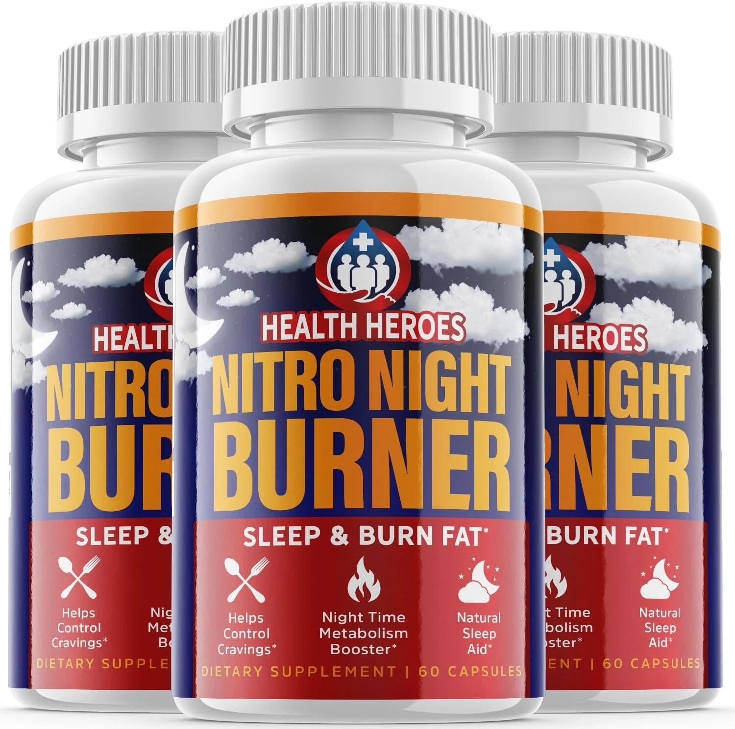 (3 Pack) Nitro Night Burner Capsules - Support Weight Loss, Fat Burn - 180 Pills