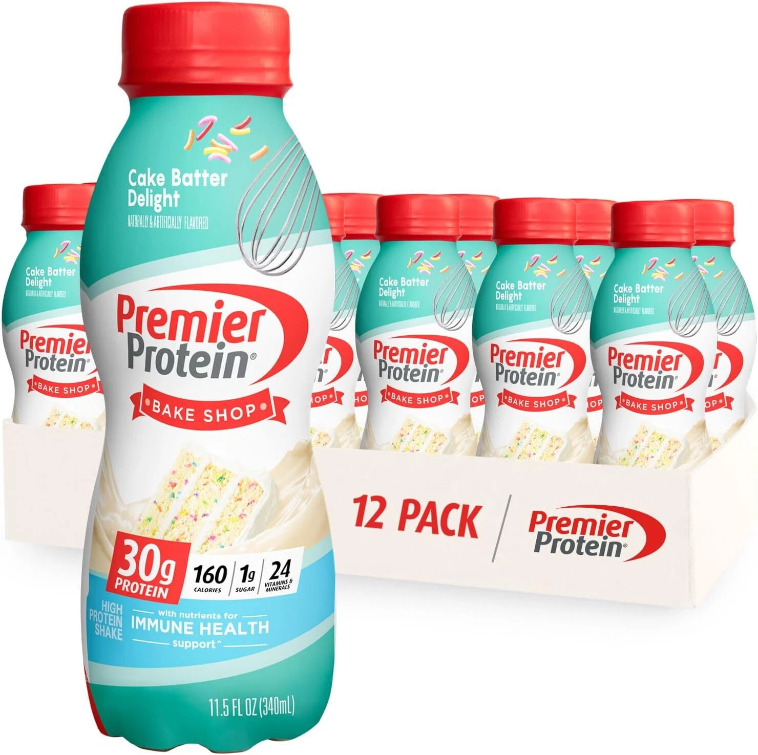 (12 Pack) Premier Protein Immune Nutrition Shake, Cake Batter Delight, 11.5oz