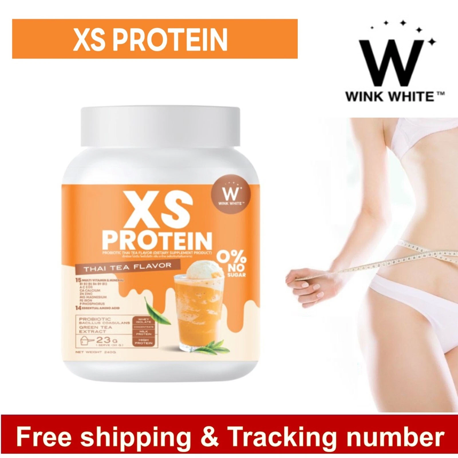 Wink White XS Protein Dietary Supplement Thai Tea Flavor Weight Control 240g