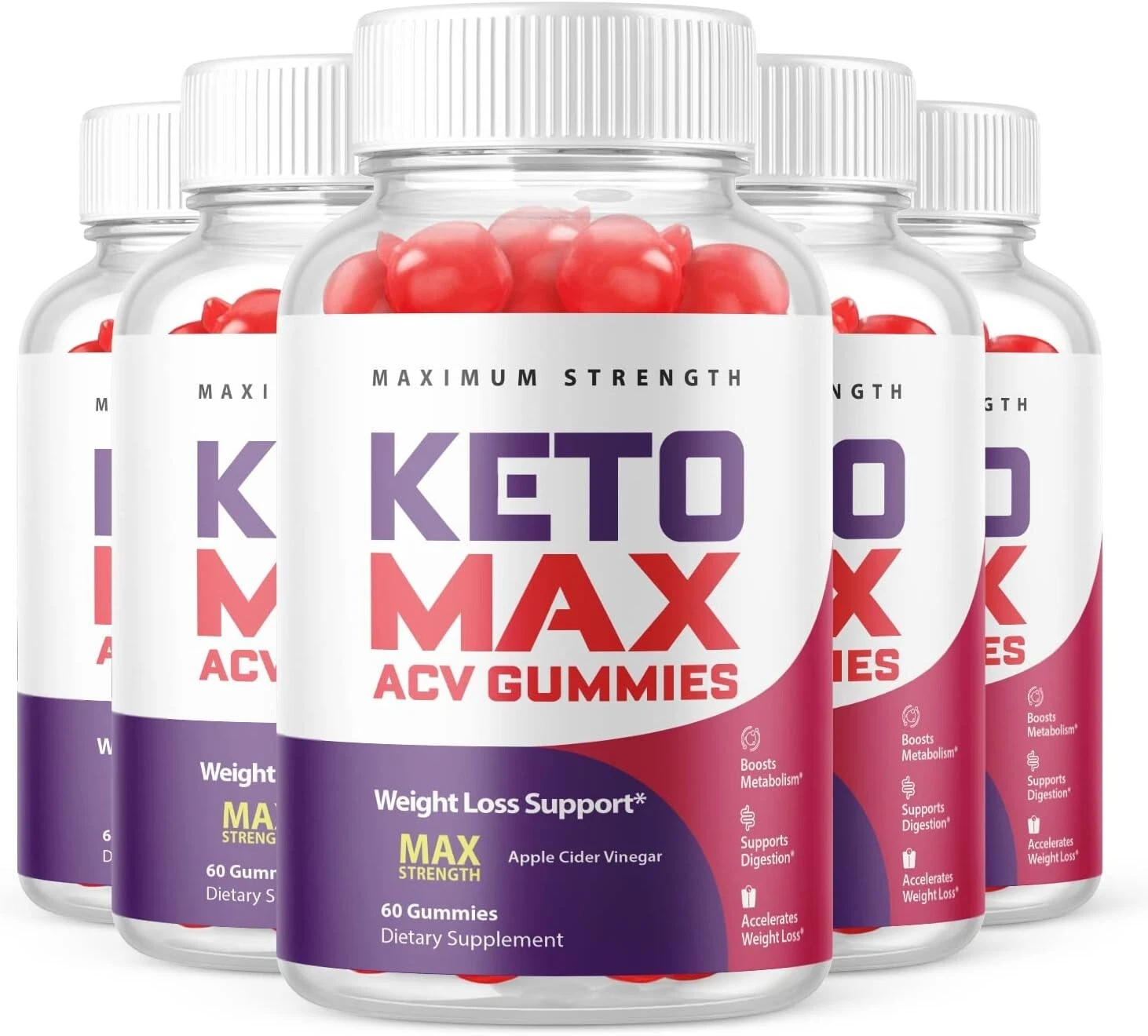 5 Pack - Keto Max - Keto ACV Gummies - Vegan, Weight Loss Supplement - 300 Gums