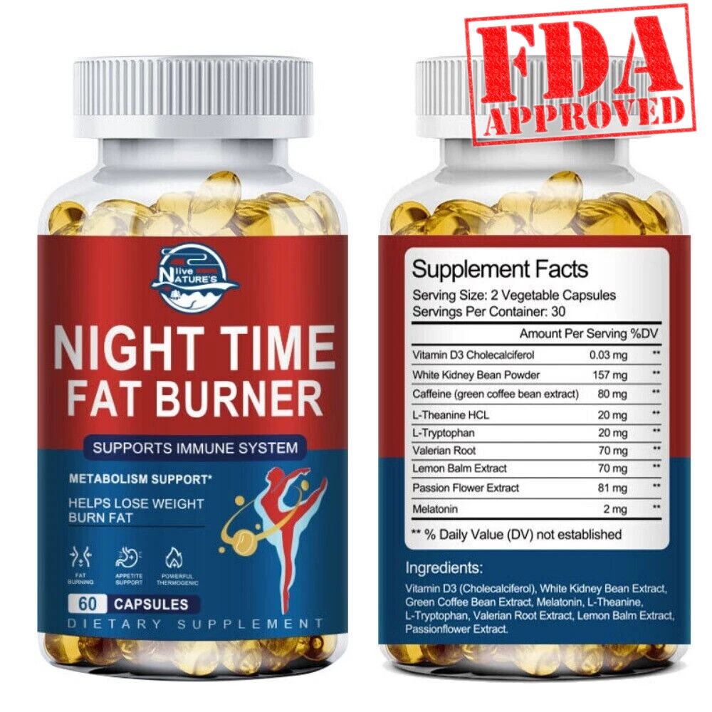 Night Time Fat Burner 60ct Weight Loss Appetite Suppressant Sleep Aid Diet Pills