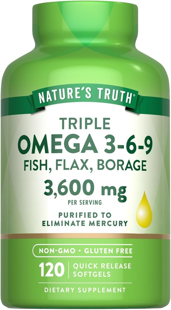 Omega 369 3600mg | 120 Softgels | Fish, Flax, & Borage Oil | by Nature's Truth