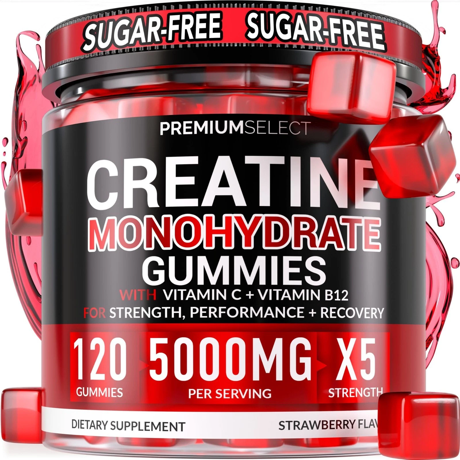 Sugar Free Creatine Monohydrate Gummies 5g Per Serving - 120 Monohydrate Creatin