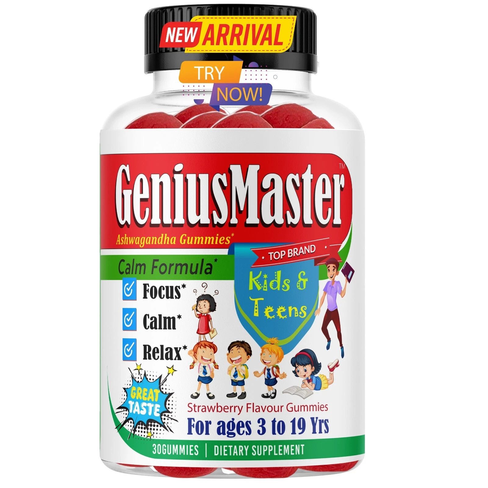 Brain Booster Supplement For Kids & Teens, Support Memory, Kids Vitamin 30 Gummy