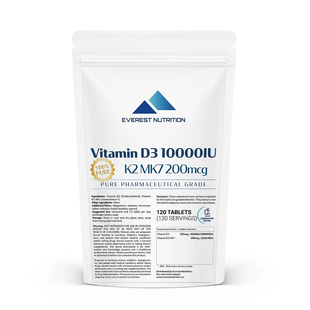 Vitamin D3 10000IU + K2 MK7 200mcg – Bone Strength, Heart Health, Immune Support