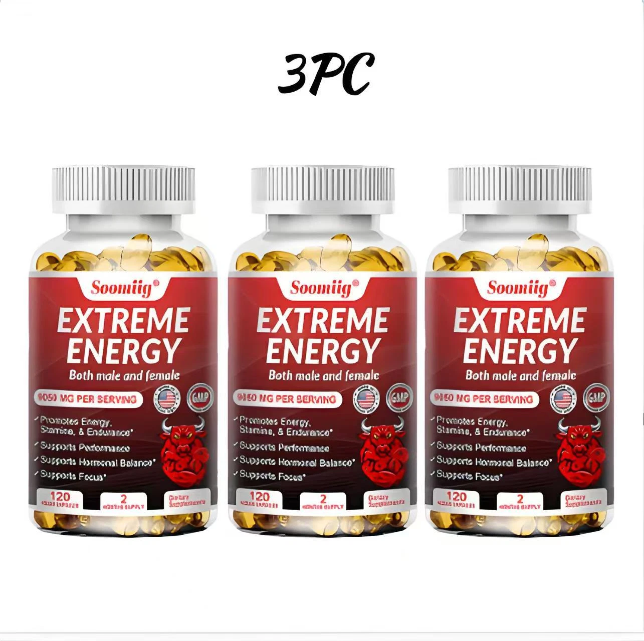 1-3 Pack Korean Red Panax Ginseng 9050 mg | 120 Caps High Strength Energy Hot