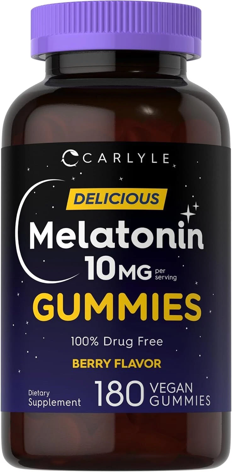 Melatonin Gummies 10mg | 180 Count | Adult Drug Free Aid | Berry Flavor | Vegan,