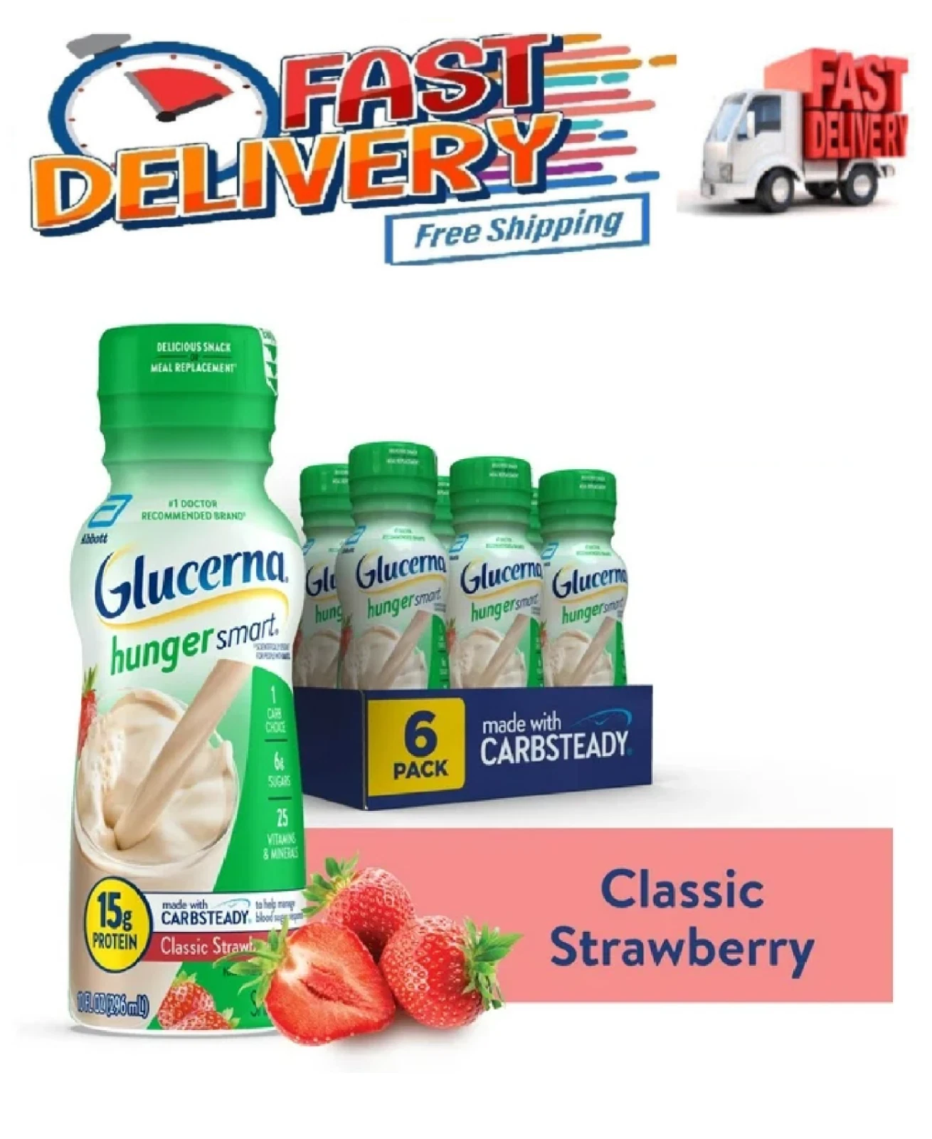 Glucerna Hunger Smart Shake, Creamy Strawberry, 10-fl-oz Bottle, 6 Count