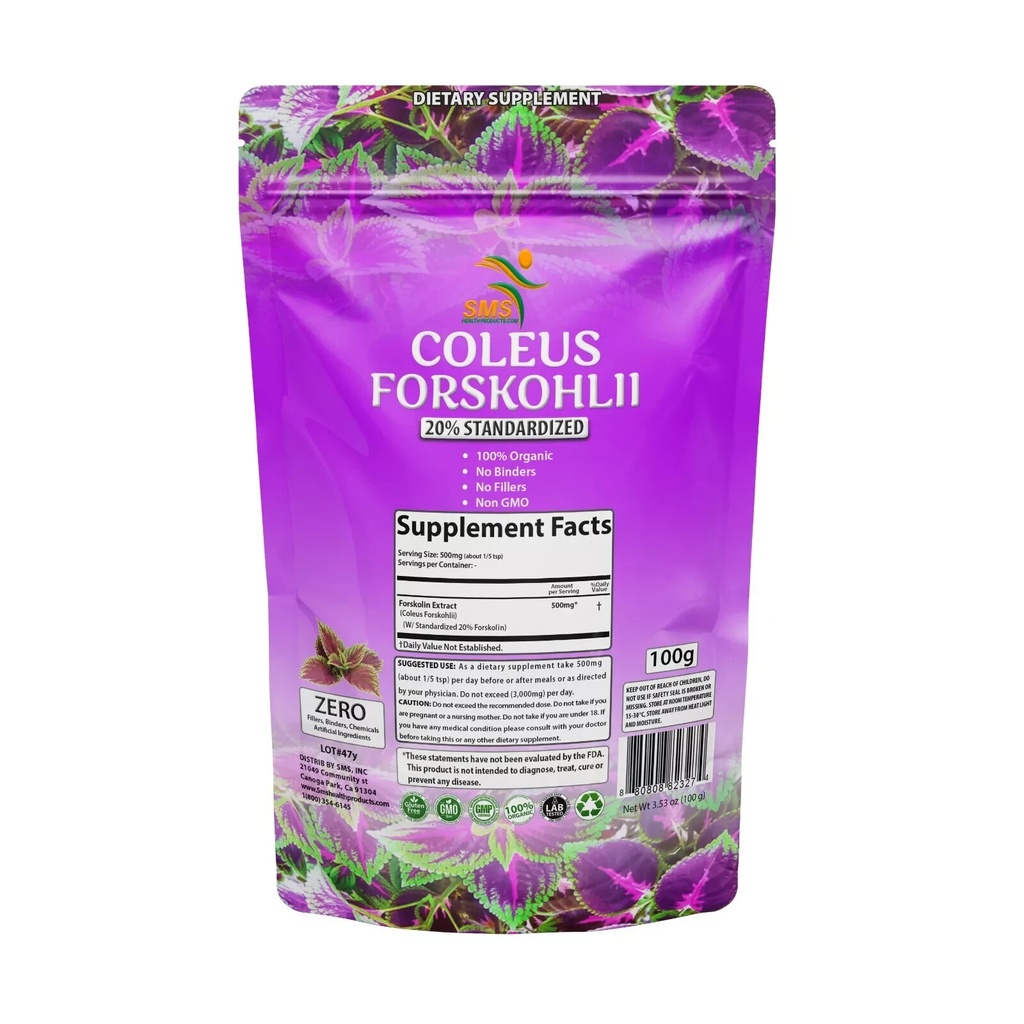 PURE Forskolin 4:1 Extract Powder Coleus Forskohlii Organic Supplement 100G