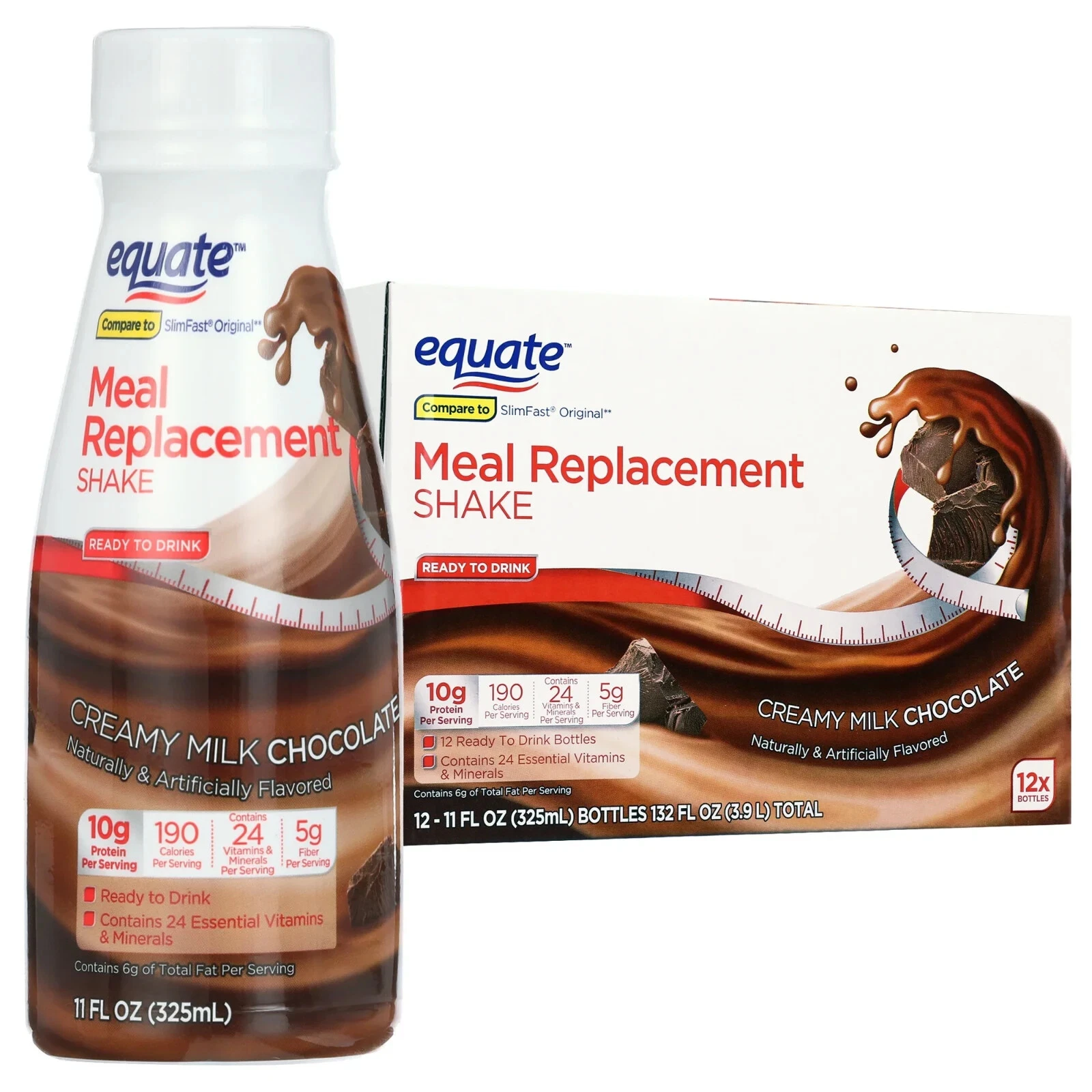Equate Meal Replacement Shake,Creamy Milk Chocolate,11 Fl Oz,12 Count Fast ship