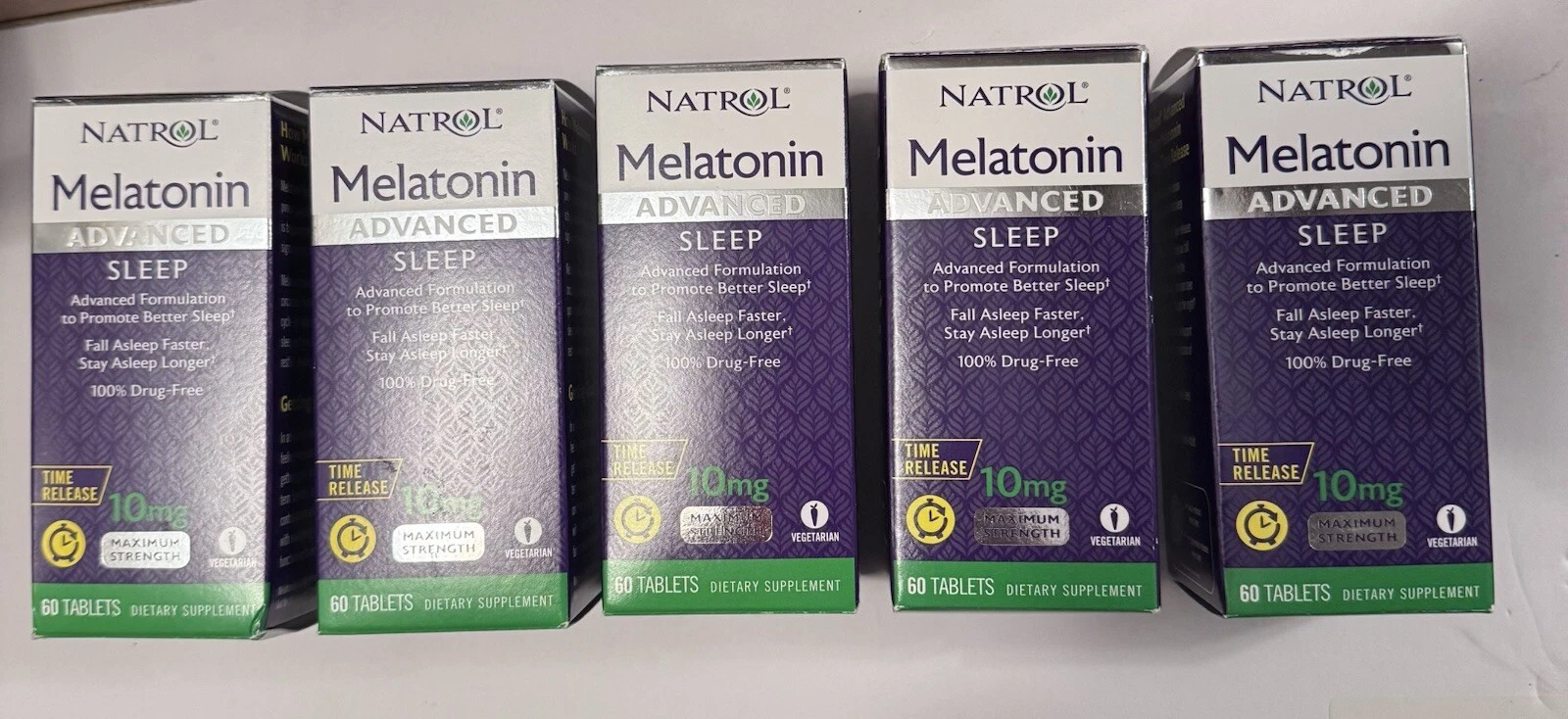 Natrol Advanced Sleep Melatonin 10 mg Time Release (5 Boxes, 60ct) EXP 11/25