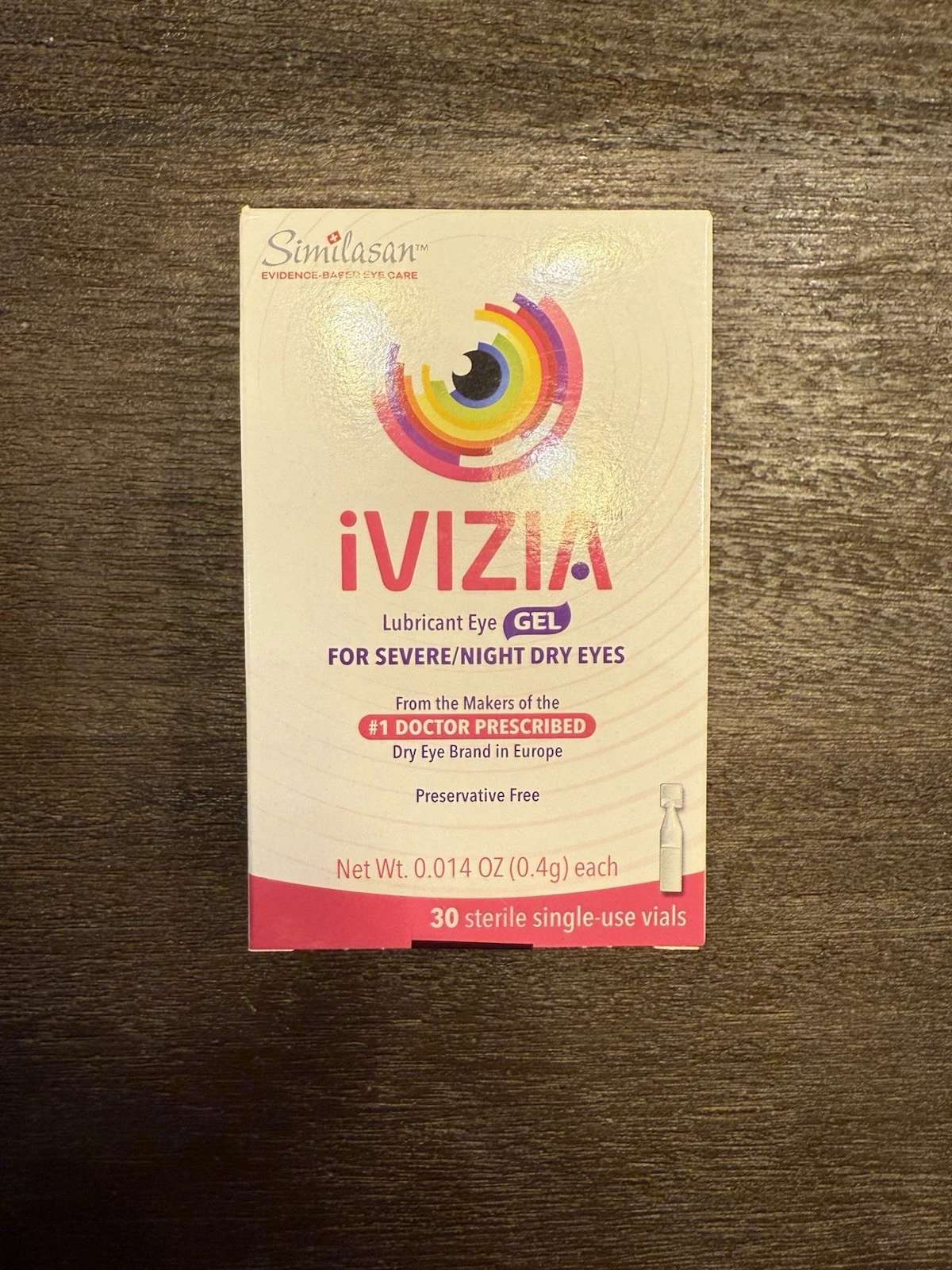 30 Single Viles! iVIZIA Lubricant Eye Gel For Severe & Night Dry Eyes, 0.014oz