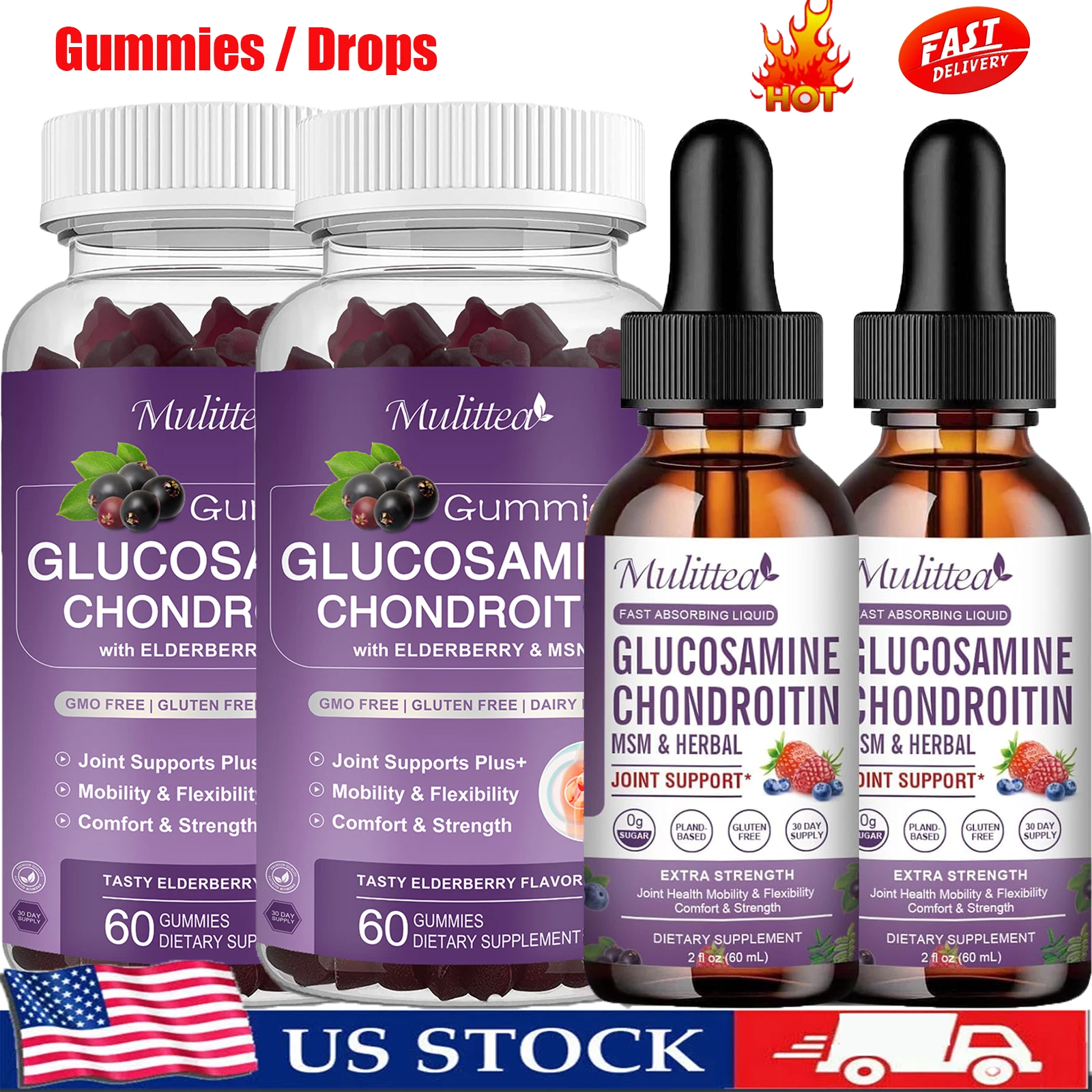 Glucosamine Chondroitin Gummies / Drops MSM Triple Strength Joint Support