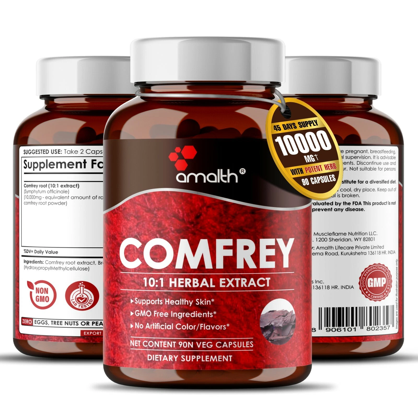 Comfrey Root Extract Symphytum 10000mg Capsules - 90 Pills - Healthy Skin