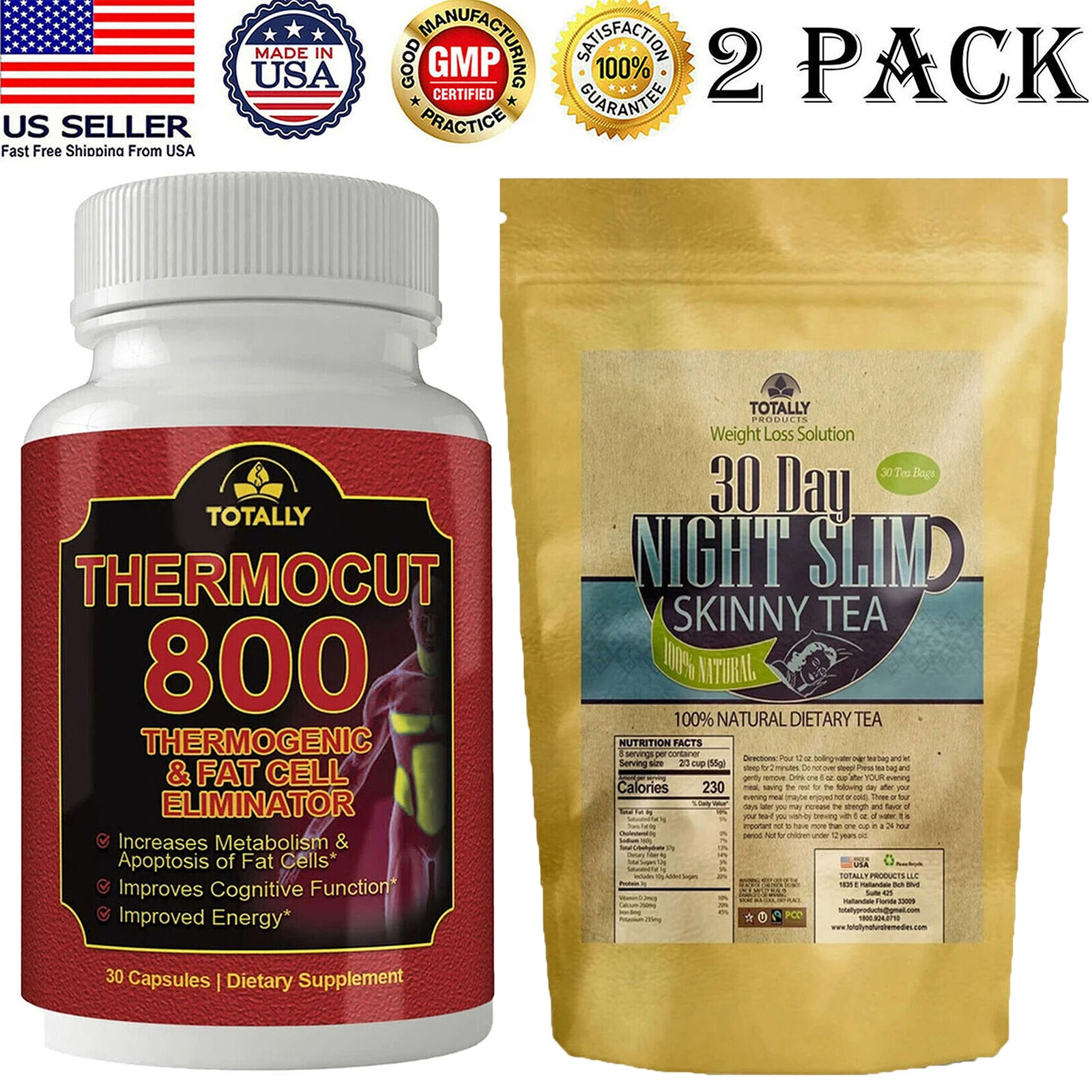 Thermocut Thermogenic Weight Loss Supplements 30 Day Night Slim Skinny Tea Bags