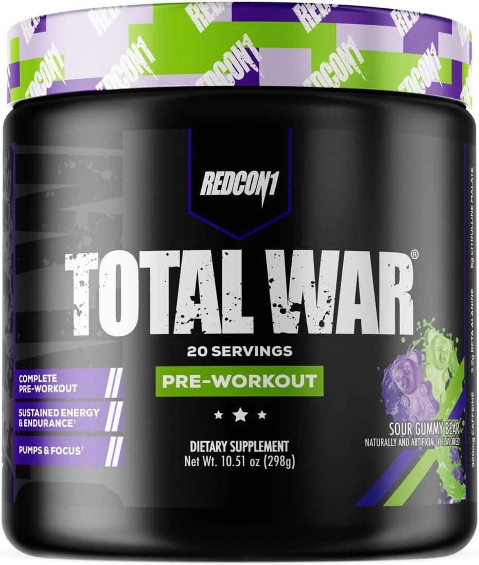 Total War Pre Workout Powder, Sour Gummy Bear - Fast Acting Caffeinated Preworko