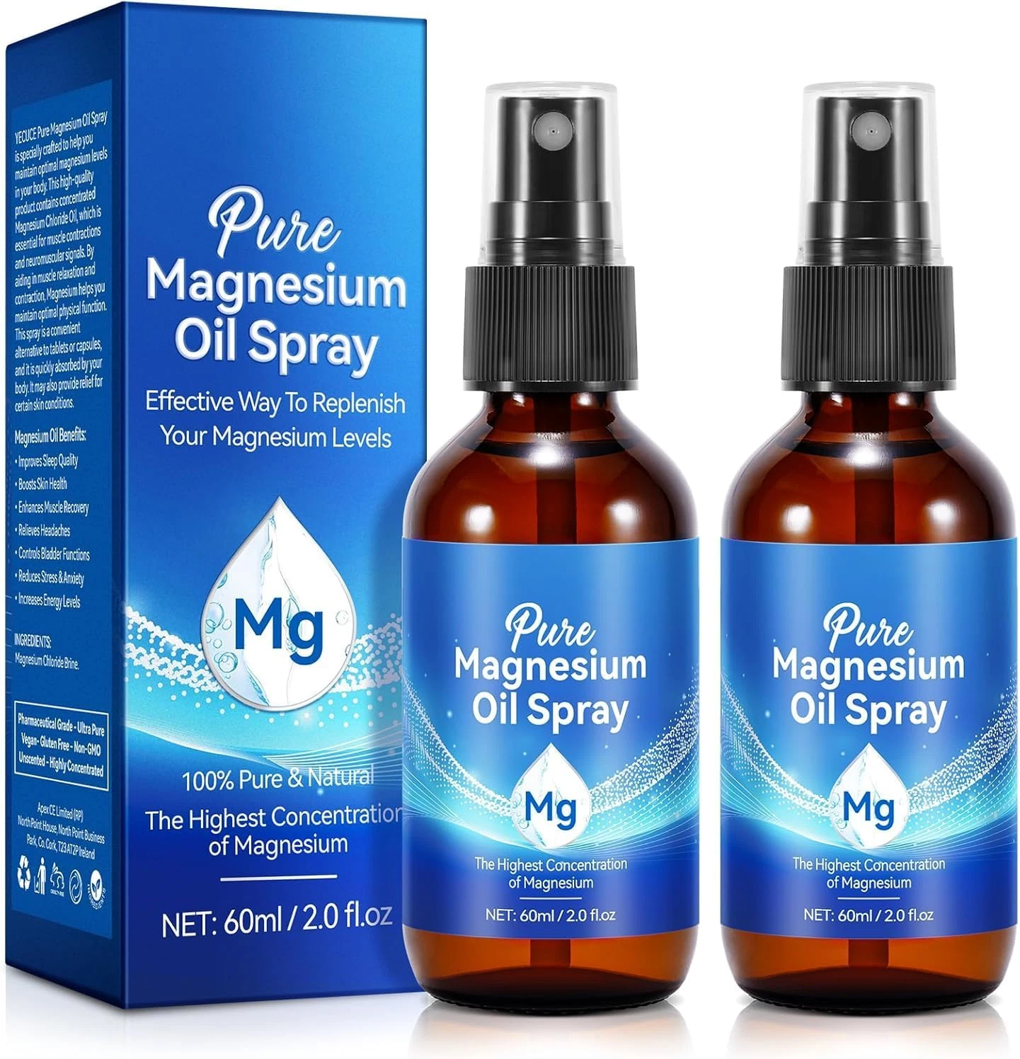 2 Packs Magnesium Spray, Pure Magnesium Oil Spray Magnesium Oil for Feet, Natura
