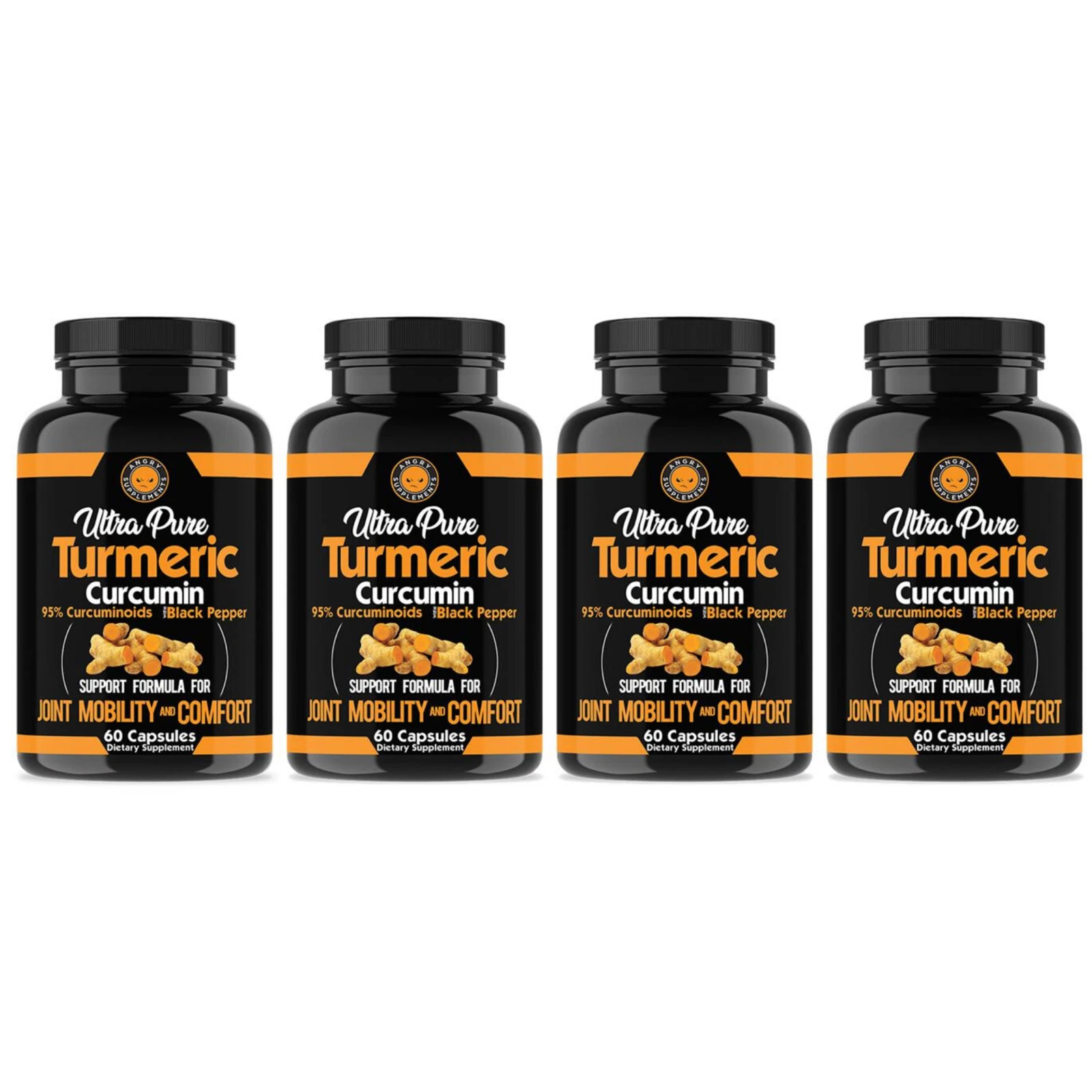 Angry Supplements Ultra Pure Turmeric Curcumin w. Black Pepper Pills, 4 Pack