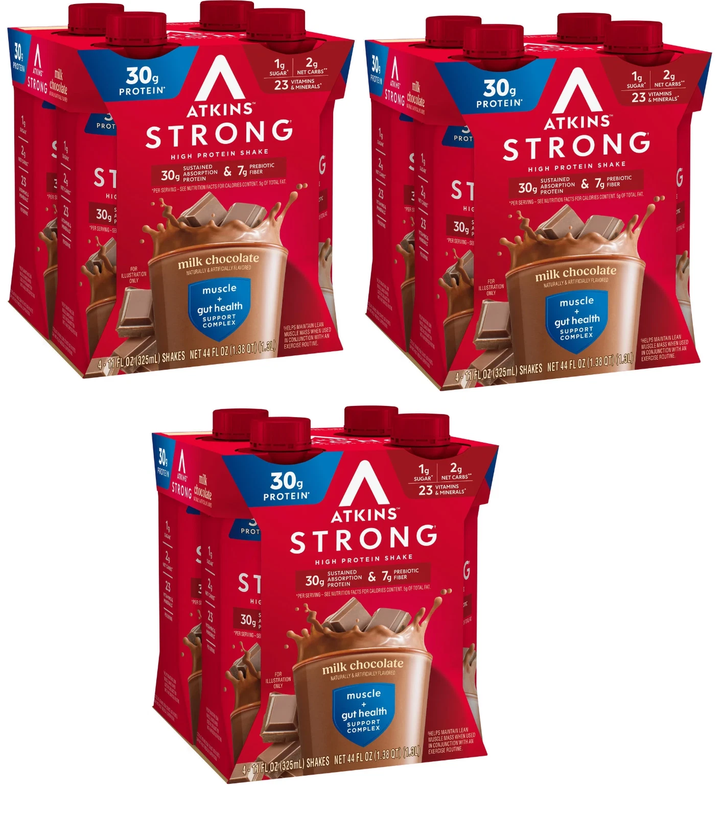 Atkins Strong, High Protein Shake, Milk Chocolate, 30g of Protein, 12 Count