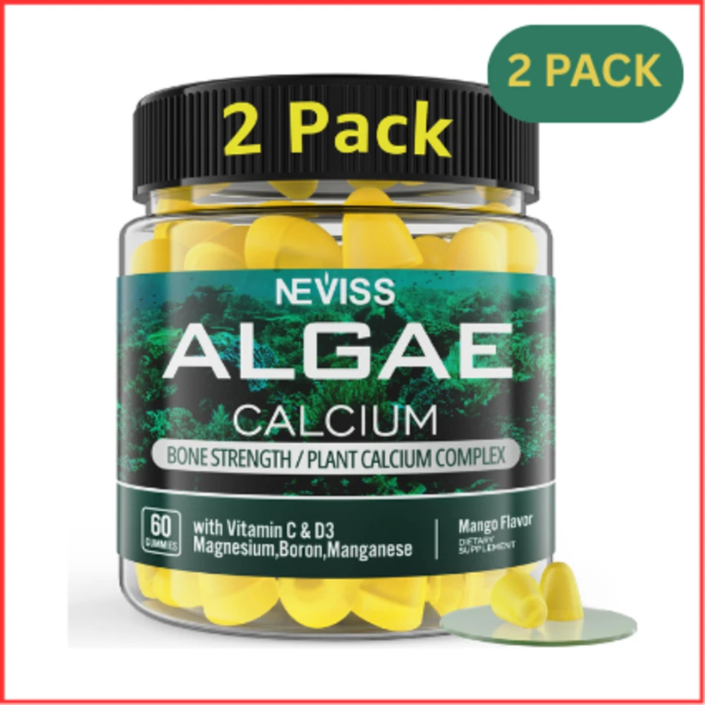 ALGAE CALCIUM with Vitamin D3 C Magnesium Boron Manganese 60ct 2 Pack NEVISS