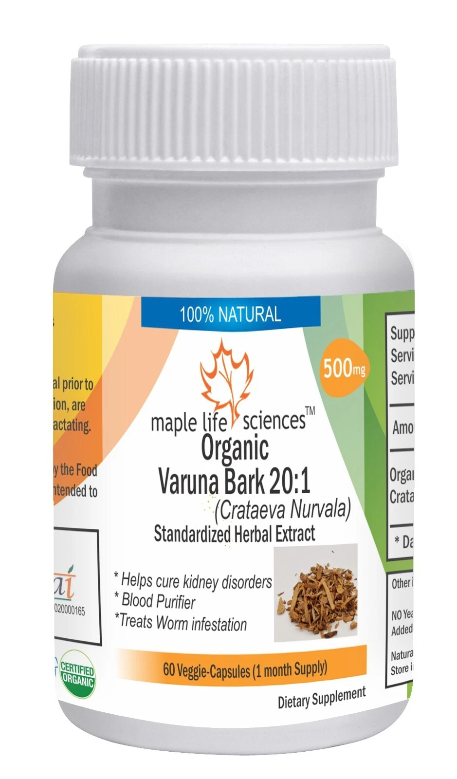 ORGANIC Varuna Bark 20:1 Extract Capsules Crataeva Nurvala Treats worms